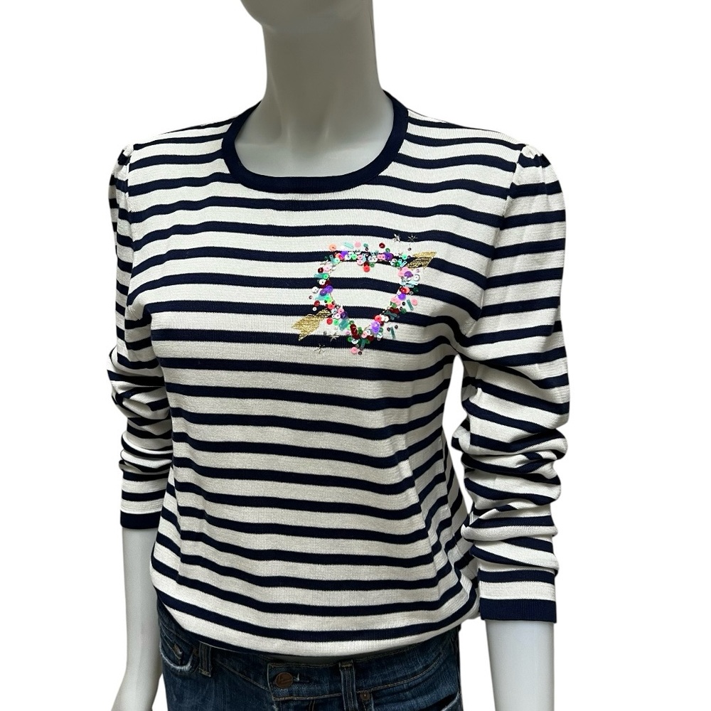Le Lion - Striped Navy and White Sweater with Embroidered and sequin Detail